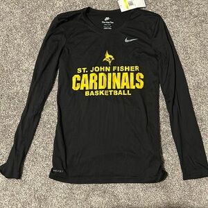 Nike women’s small black dri fit. St. John fisher logo